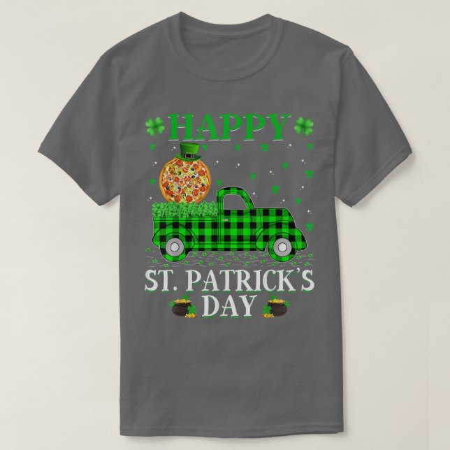 T-shirt Drôle Buffalo Plaid Green Truck Pizza St (Design devant)