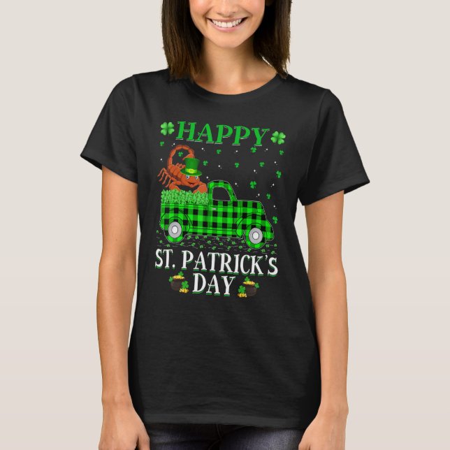 T-shirt Drôle Buffalo Plaid Green Truck Scorpion St Patri (Devant)