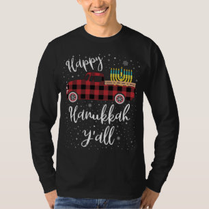 T-shirt Drôle Buffalo Plaid Happy Hanoukka Y'all Red Truck