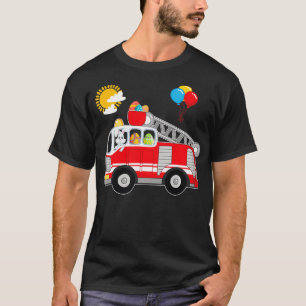 T-shirt Drôle Bunny Conduit Camion-Feu Avec Oeufs De Pâque
