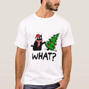 T-shirt Drôle cadeau de chat noir Poussant l'arbre de Noël
