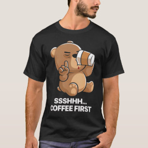 T-shirt Drôle Café Ours Endormi D'abord