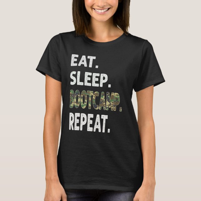 T-shirt Drôle Camo Manger Sleep BootCamp Répéter Camouflag (Devant)