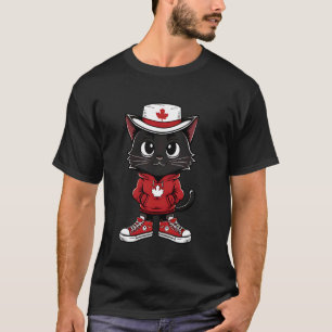 T-shirt Drôle Canada Jour Cool Chat Noir Canada Drapeau En