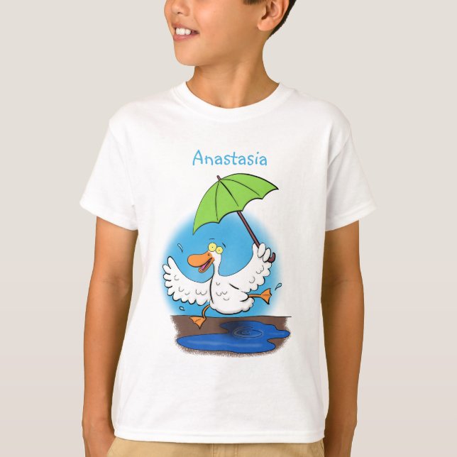 T-shirt Drôle canard avec parapluie dessin animé (Devant)