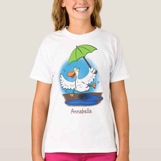 T-shirt Drôle canard avec parapluie dessin animé (Devant)