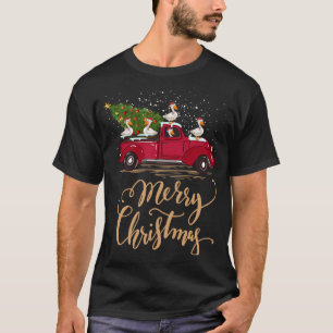 T-shirt Drôle Canard conduisant Arbre de Noël Camion Rouge