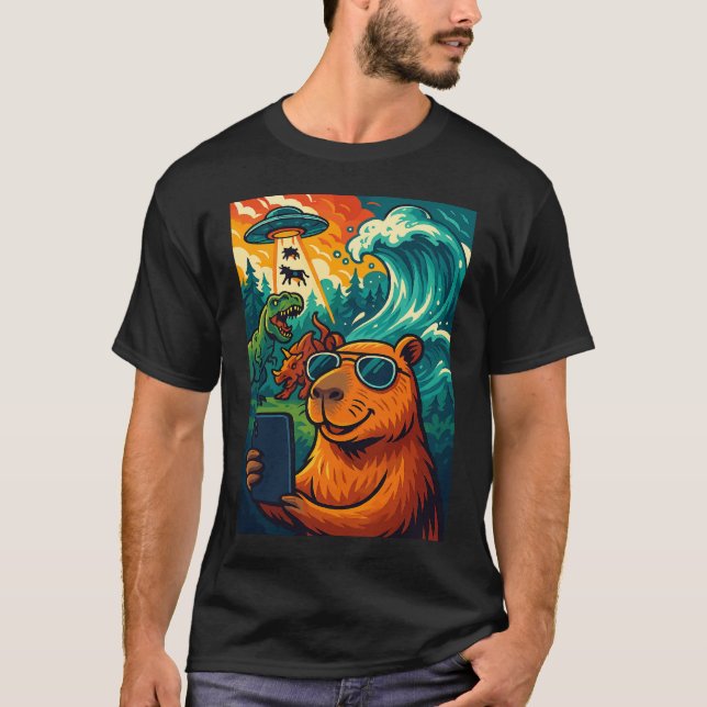 T-shirt Drôle Capybara meme Selfie Cartoon (Devant)