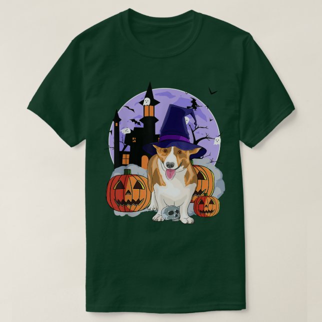 T-shirt Drôle Cardigan Welsh Dog Halloween sorcier Citroui (Design devant)