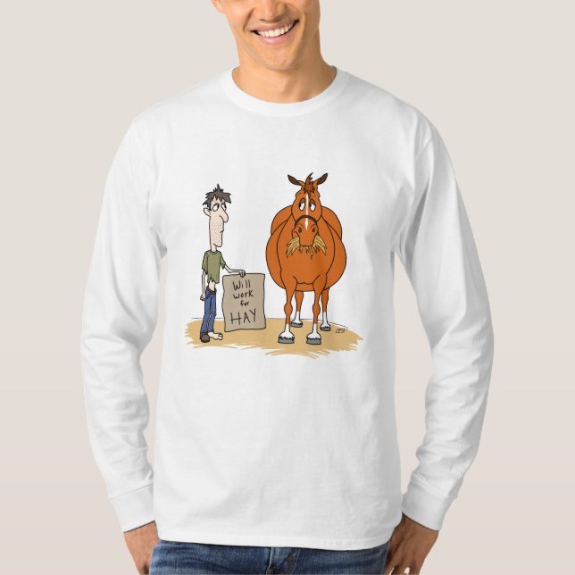 T-shirt Drôle Caricature De Graisse Cheval Homme Travaille (Devant)