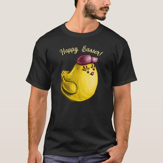 T-shirt Drôle Caricature du Cool de poulet de Pâques (Devant)