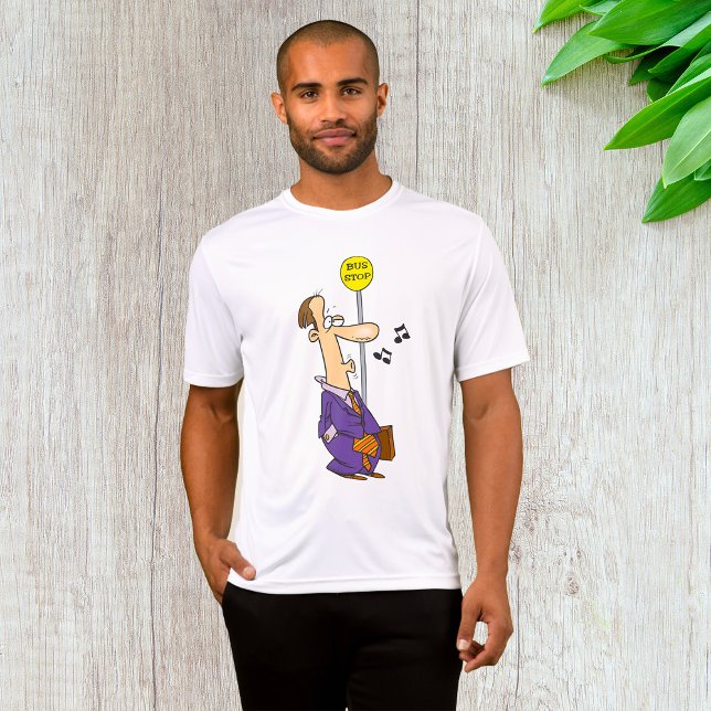 T-shirt Drôle Caricature Homme d'affaires à l'arrêt de bus (Créateur téléchargé)