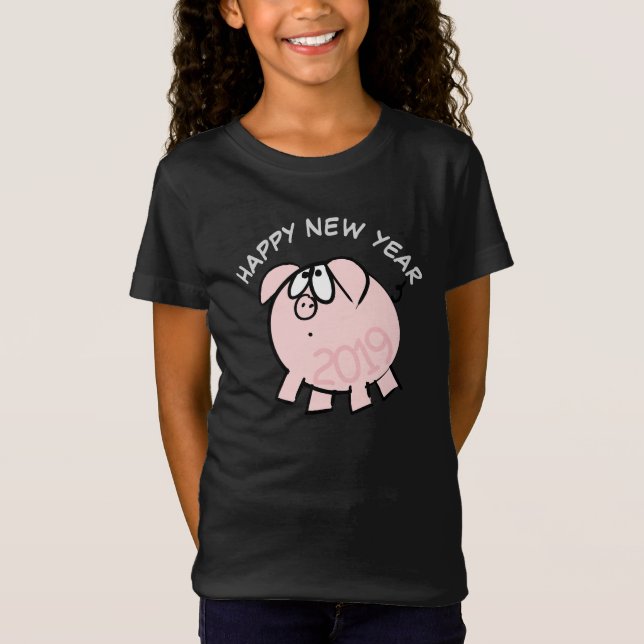 T-Shirt Drôle Cartoon 4 Cochon sur mesure Année Anniversai (Devant)