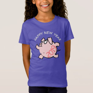 T-Shirt Drôle Cartoon 6 Cochon personnalisé Année Fille T-