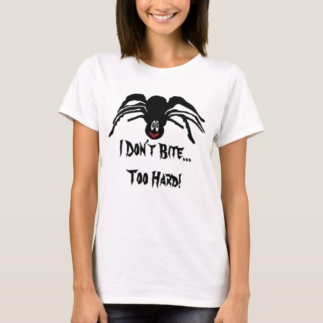 T-shirt Drôle Cartoon Black Spider Ne mord pas les femmes (Devant)