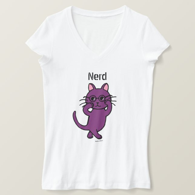 T-shirt Drôle Cartoon de chat Nerd (Design devant)