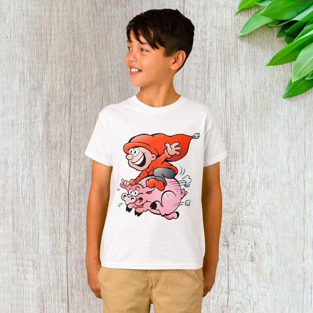 T-shirt Drôle Cartoon Gnome équitation Flying Pig (Créateur téléchargé)