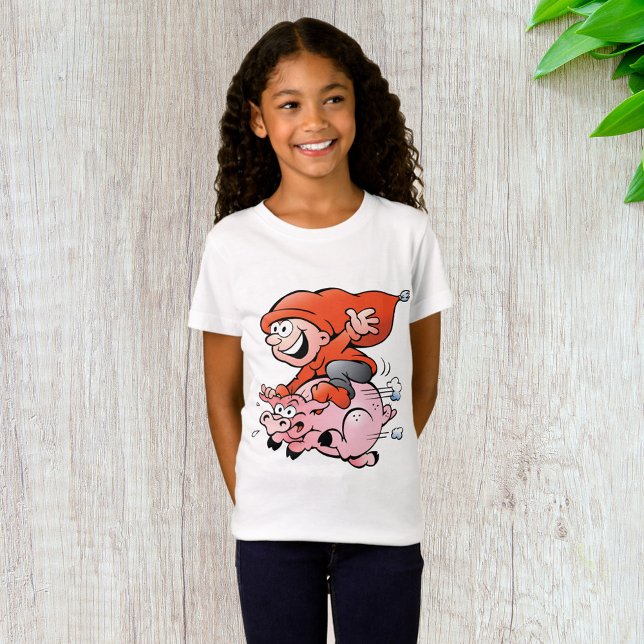 T-Shirt Drôle Cartoon Gnome équitation Flying Pig (Créateur téléchargé)