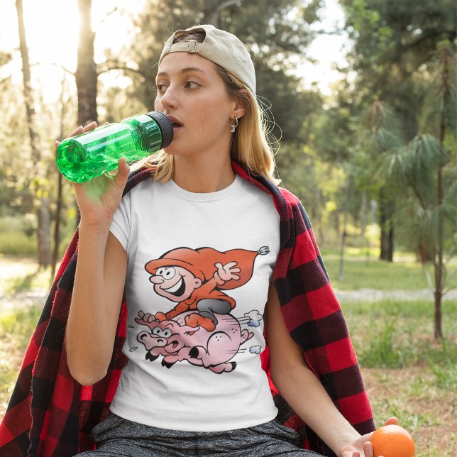 T-shirt Drôle Cartoon Gnome équitation Flying Pig (Créateur téléchargé)