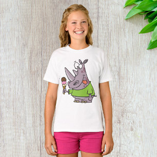 T-shirt Drôle Cartoon Rhino Manger de la crème glacée mign