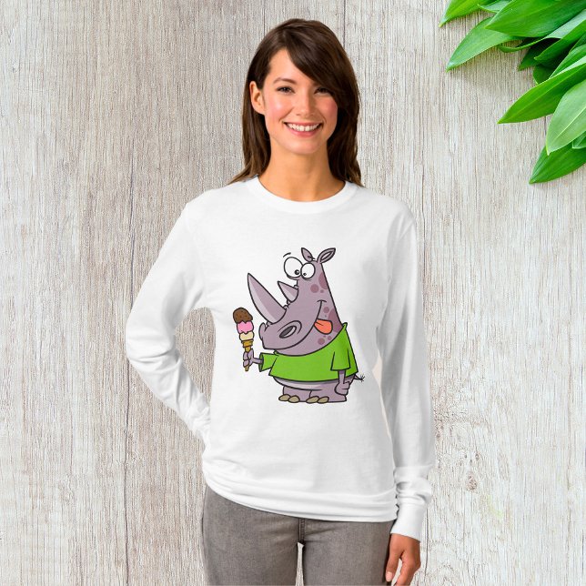 T-shirt Drôle Cartoon Rhino Manger de la crème glacée mign (Créateur téléchargé)