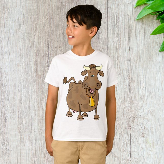 T-shirt Drôle Cartoon Vache Brown avec Bell Animal de ferm (Créateur téléchargé)