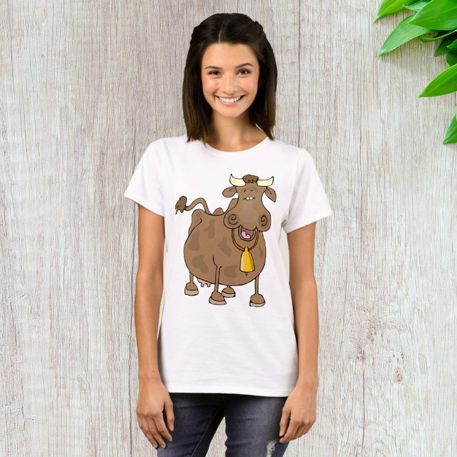 T-shirt Drôle Cartoon Vache Brown avec Bell Animal de ferm (Créateur téléchargé)