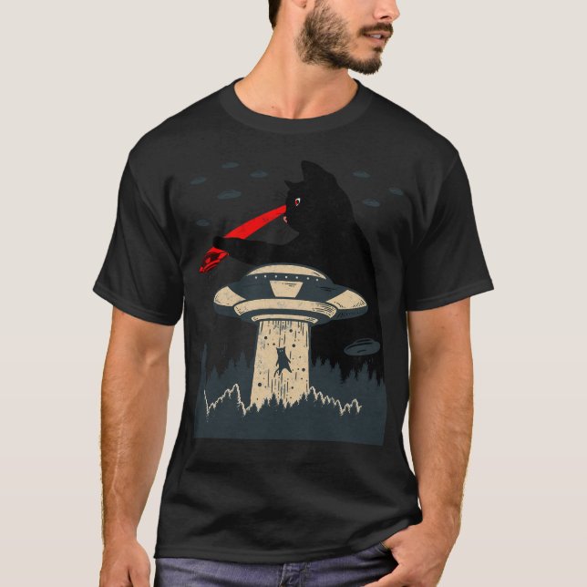 T-shirt Drôle Cat Laser Oeil Ufo Alien (Devant)