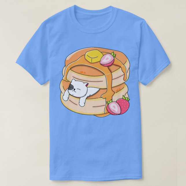 T-shirt Drôle Cat Pancake Kawaii Fraise Petit Déjeuner Ani (Design devant)