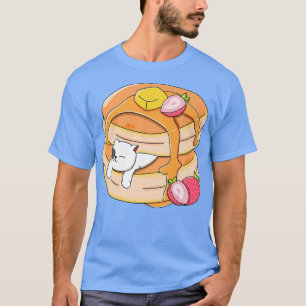T-shirt Drôle Cat Pancake Kawaii Fraise Petit Déjeuner Ani
