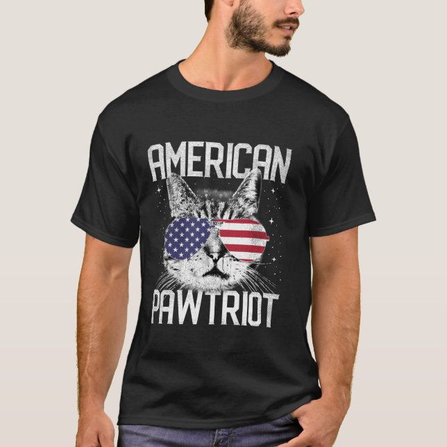 T-shirt Drôle Chat 4 juillet Drapeau Américain USA America (Devant)