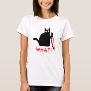 T-shirt Drôle chat assassin tenant couteau noir chat noir 