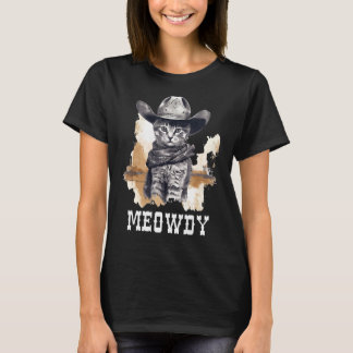 T-shirt Drôle Chat Cowboy Cowgirl Meow Howdy Meowdy
