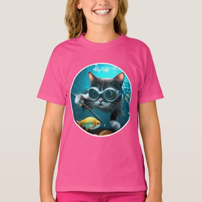 T-shirt Drôle Chat dans l'Aquarium (Devant)