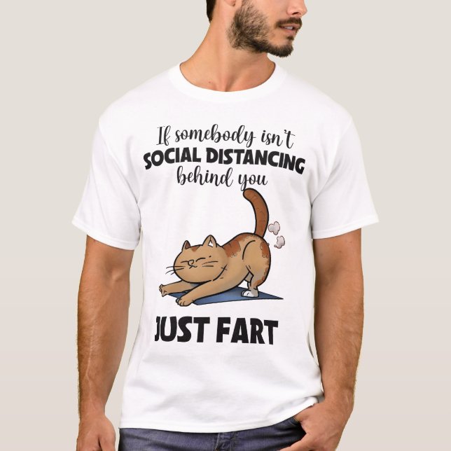 T-shirt Drôle Chat Distances Sociales Dit (Devant)