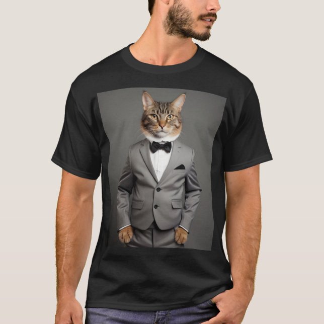 T-shirt Drôle chat en costume (Devant)