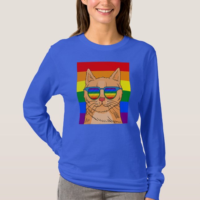 T-shirt Drôle Chat Gay pride mignonne LGBT Animal Amateur  (Devant)