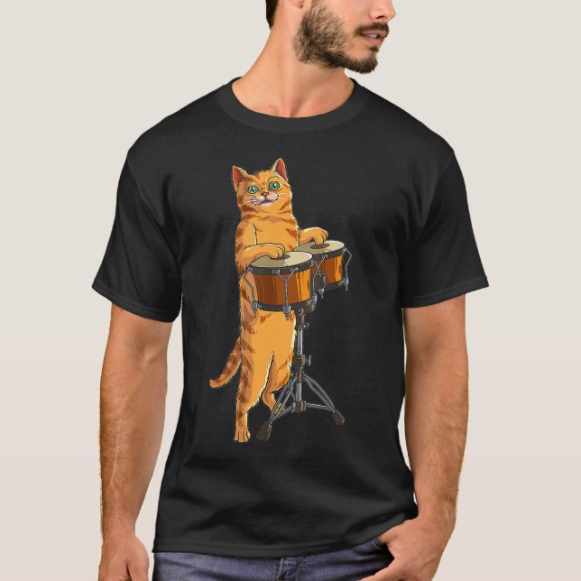 T-shirt Drôle Chat Jouer Bongo Cool Percussion Cadeau (Devant)