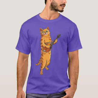 T-shirt Drôle Chat Jouer Mandolin Cool Aimer Animal
