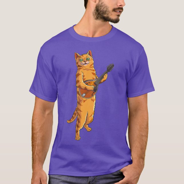 T-shirt Drôle Chat Jouer Mandolin Cool Aimer Animal (Devant)