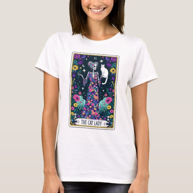 T-shirt Drôle Chat Lady Skeleton Tarot (Devant)