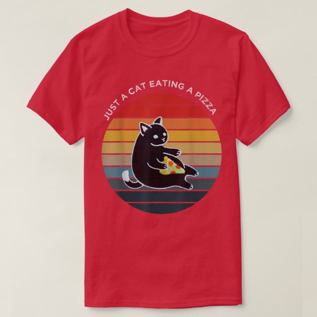 T-shirt Drôle chat manger une Pepperoni Slice, chat amour  (Design devant)