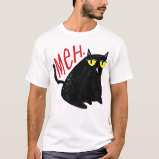 T-shirt Drôle Chat Meh Meow Chat Noir Pour Hommes Cadeaux 