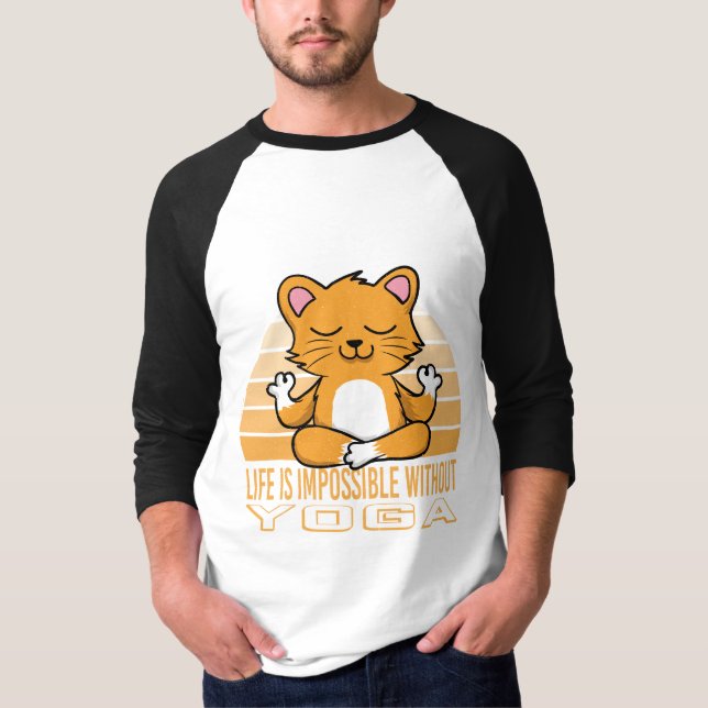 T-shirt Drôle chat mignon faisant du yoga. (Devant)