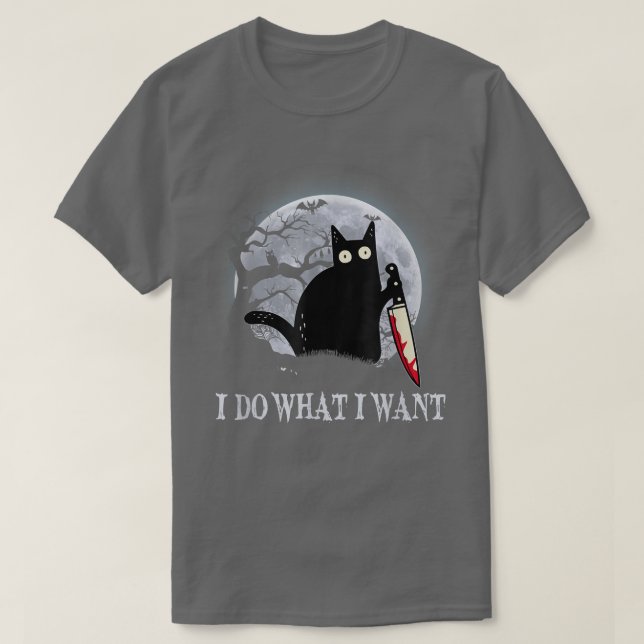 T-shirt Drôle Chat Noir Je Fais Ce Que Je Veux Chat Scary  (Design devant)