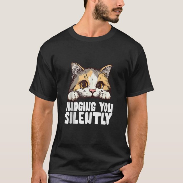 T-shirt Drôle Chat Noir JUGEANT VOUS AIME SILENCIEUSEMENT  (Devant)