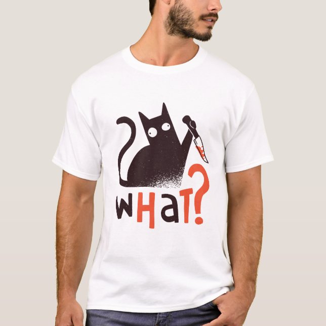 T-shirt Drôle Chat Noir QUOI ? Chat drôle, Chat (Devant)