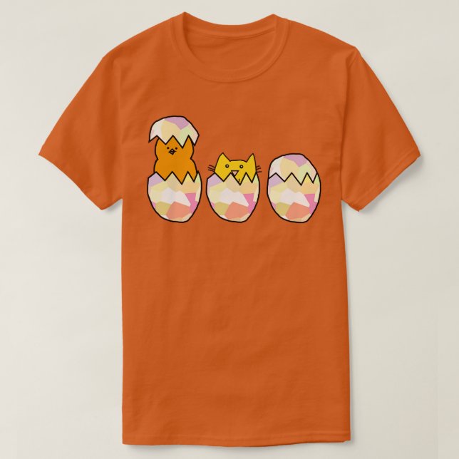 T-shirt Drôle chat oeufs de Pâques parmi les poulets (Design devant)