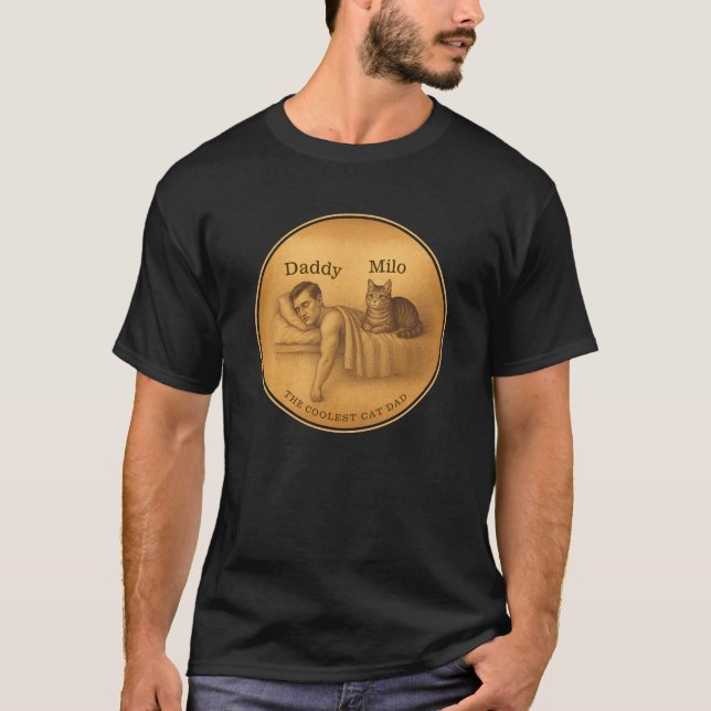 T-shirt Drôle Chat Papa Dormir Illustration (Devant)
