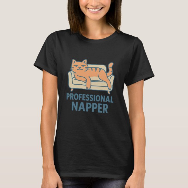 T-Shirt Drôle Chat Paresseux – Napping Professionn (Devant)